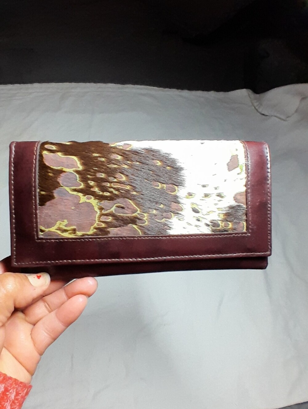 Burgundy Leather Continental Wallet with Patterned ID Window